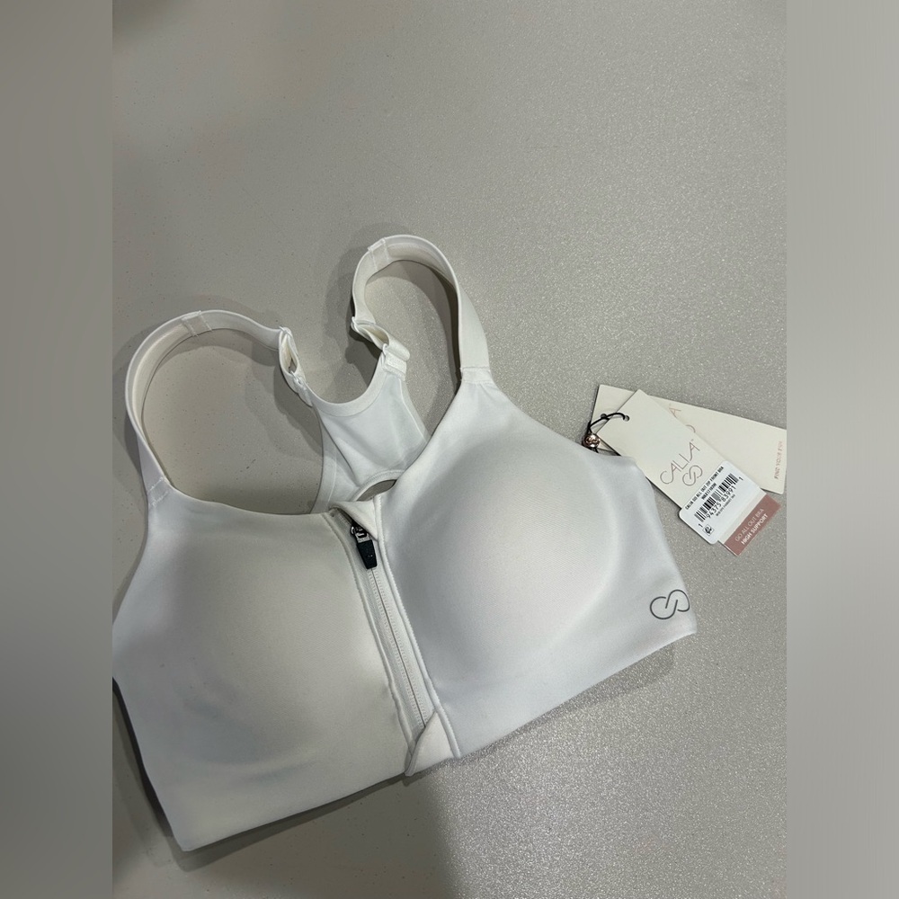 Calia Women’s 32C Go All Out Zip Front Sports Bra White High Impact NWT